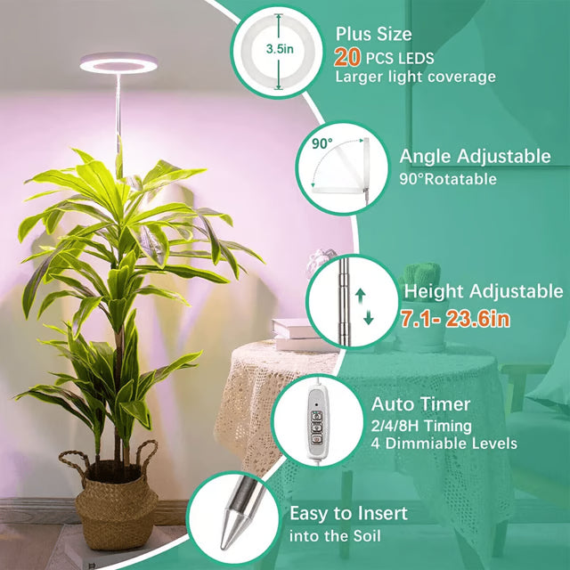 LED Grow Light for Indoor Plants, Full Spectrum Plant Growing Lamp with Dimmable Halo Light for Herbs & Succulents