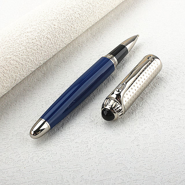 Luxury Big Size Metal Rollerball Pen, Blue Ink Silver Clip, Business Gift Pen